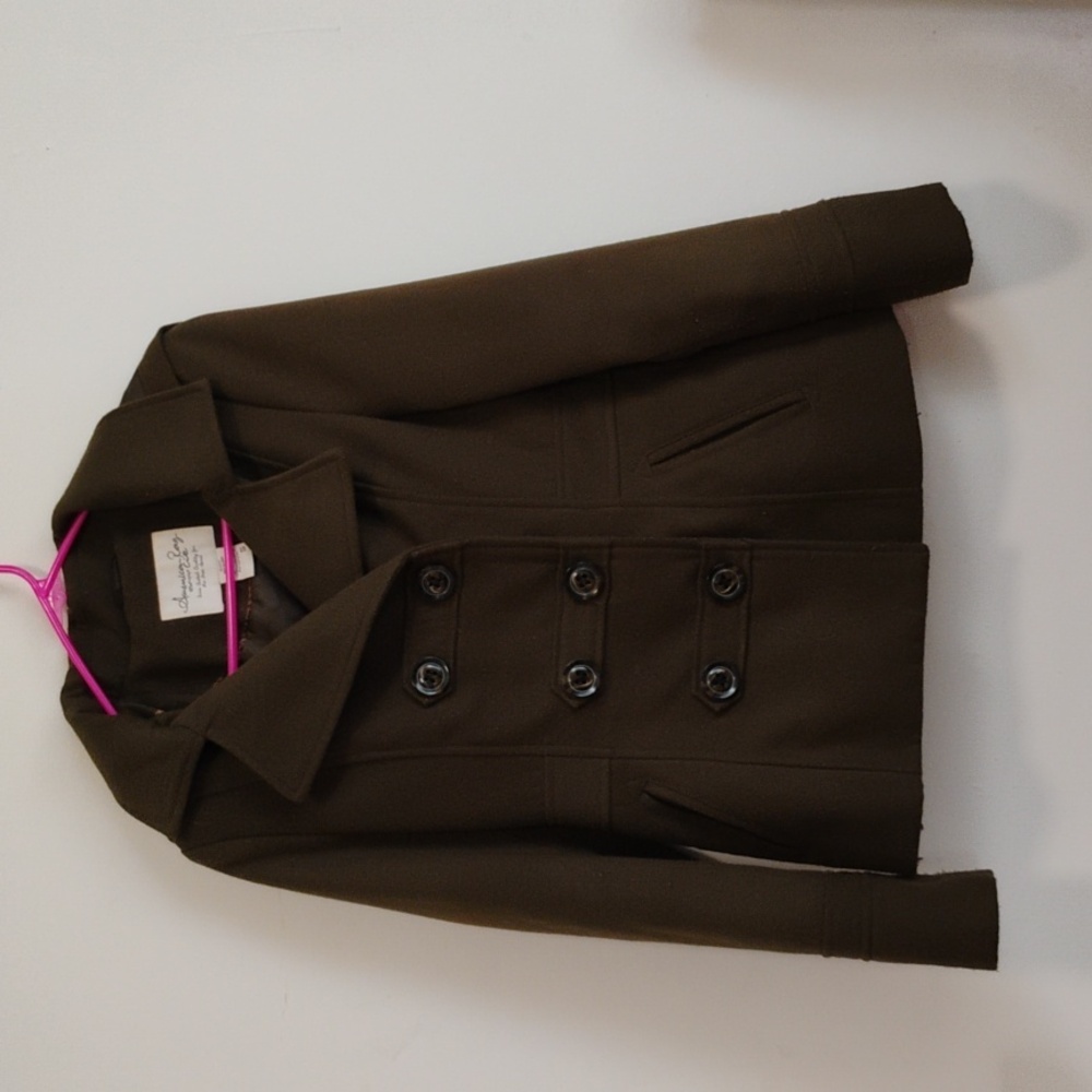 American Rag | Olive Green Fitted Pea Coat with Hood | Juniors S
